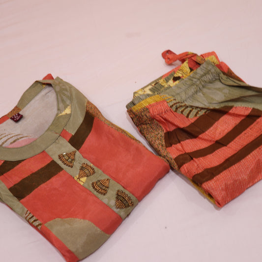 Short  Top  Green With Orange  Colour - Vaishali Silks