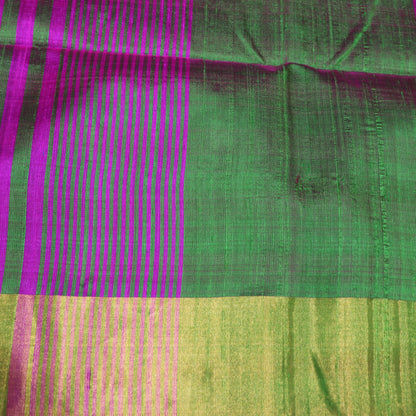 Raw Silk Pink With  Green Colour - Vaishali Silks