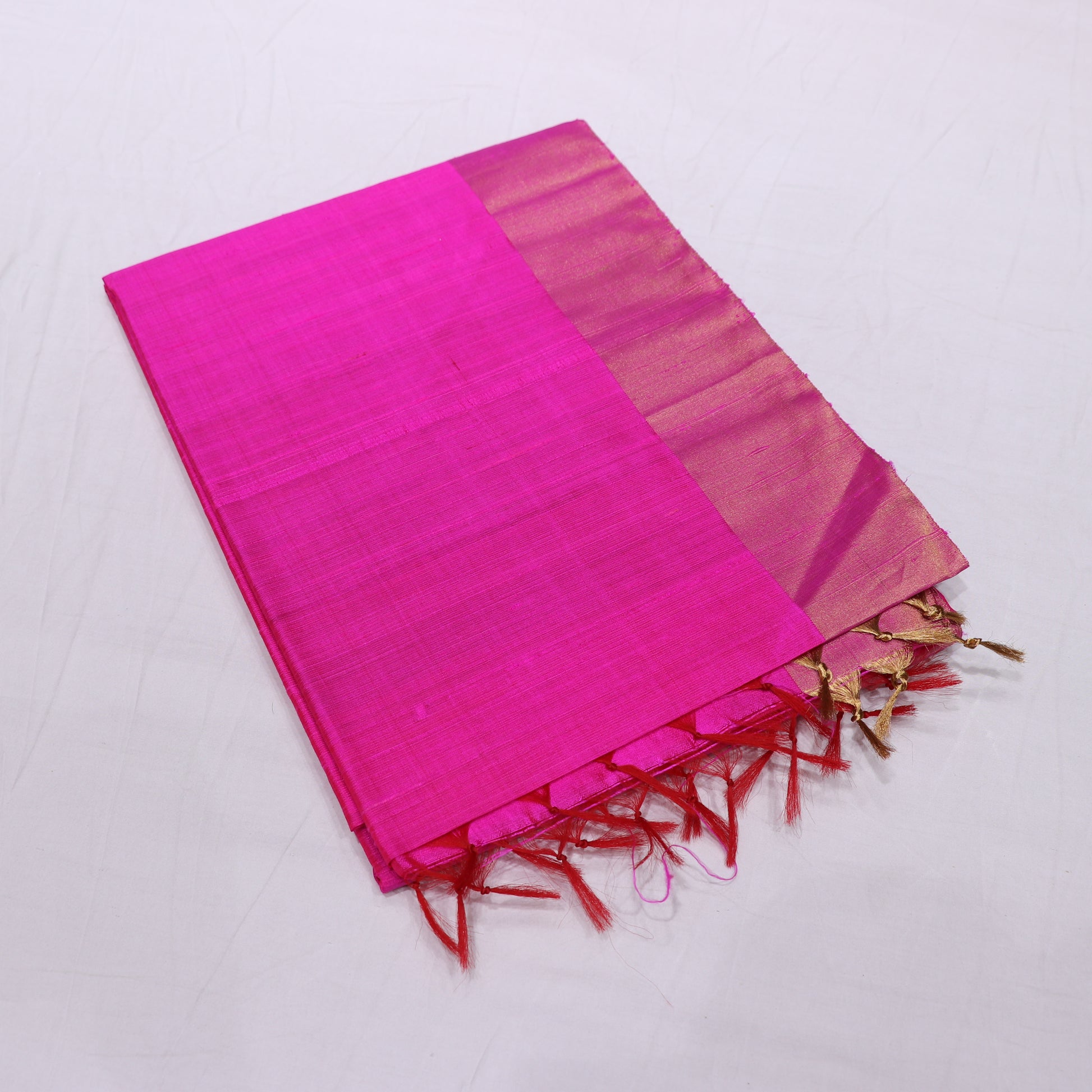 Raw Silk PInk  with Green  colour - Vaishali Silks