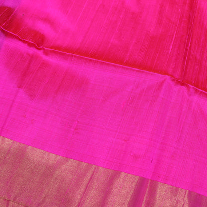 Raw Silk PInk  with Green  colour - Vaishali Silks