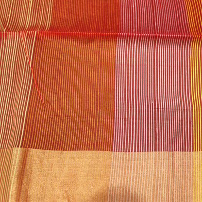 Raw Silk PInk  with Green  colour - Vaishali Silks