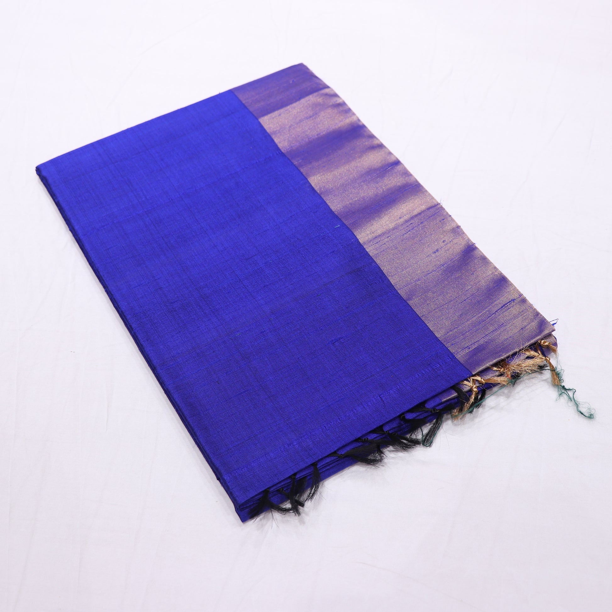 Raw Silk Blue With Orange  Colour - Vaishali Silks