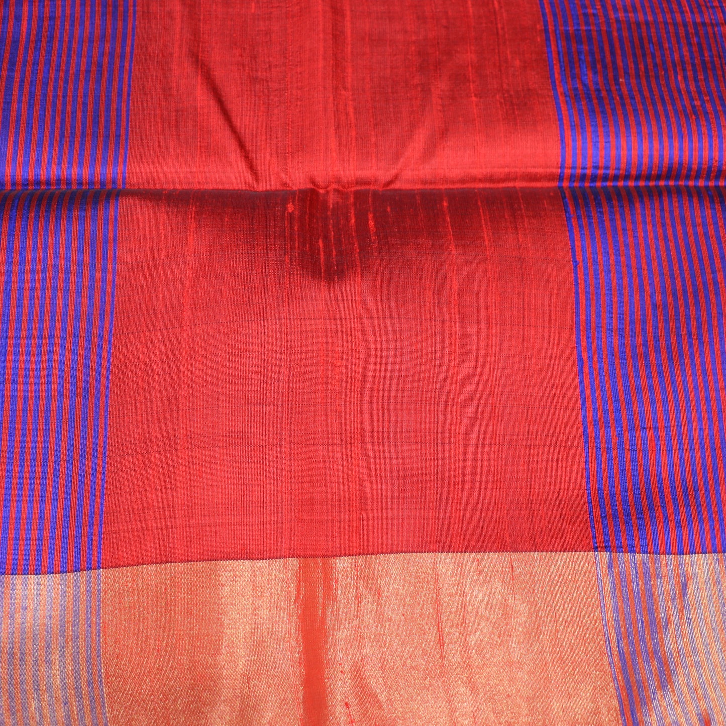 Raw Silk Blue With Orange  Colour - Vaishali Silks