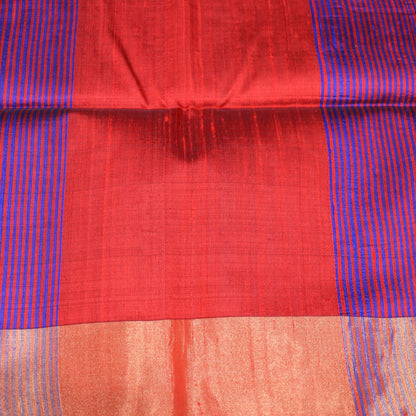 Raw Silk Blue With Orange  Colour - Vaishali Silks