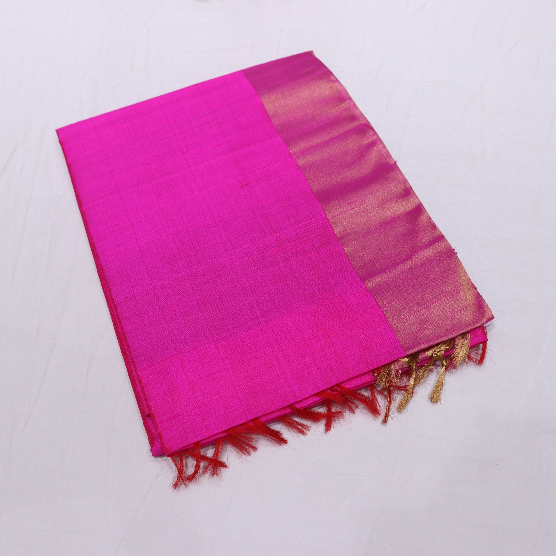 Raw Silk Pink  With  Green  Colour - Vaishali Silks