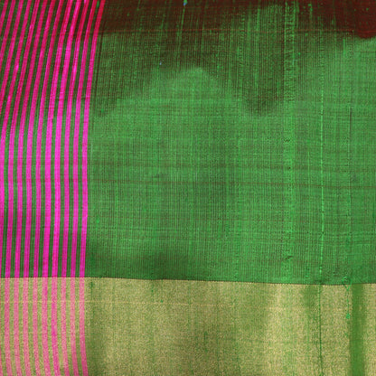 Raw Silk Pink  With  Green  Colour - Vaishali Silks