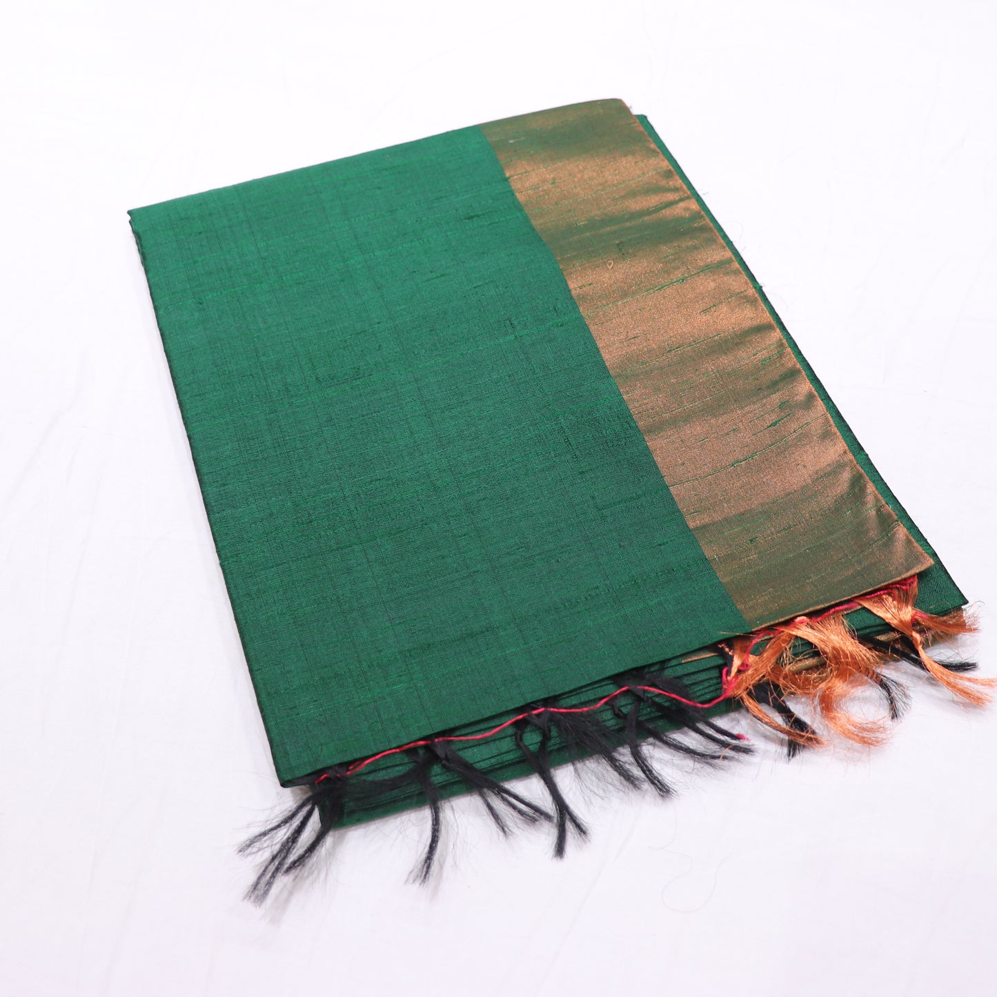 Raw Silk Green  With  Red  Colour - Vaishali Silks