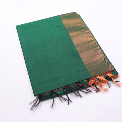 Raw Silk Green  With  Red  Colour - Vaishali Silks