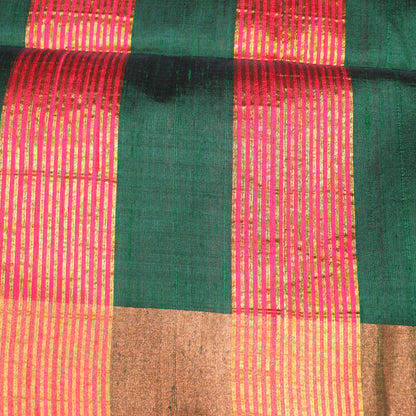 Raw Silk Green  With  Red  Colour - Vaishali Silks