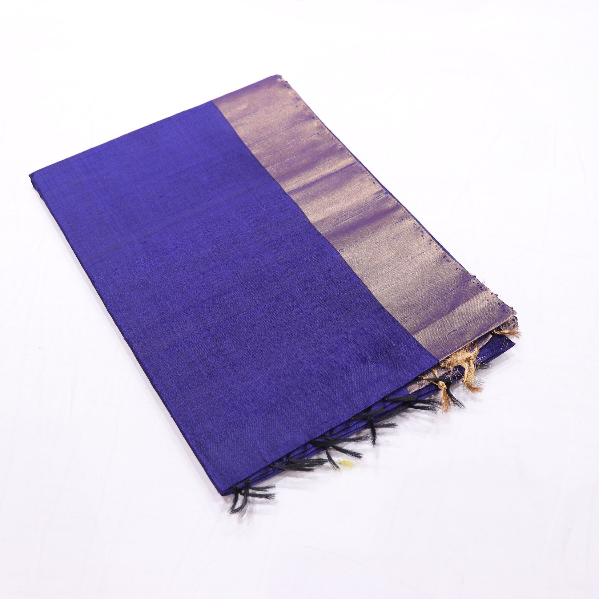 Raw Silk  Blue With Onange Colour - Vaishali Silks