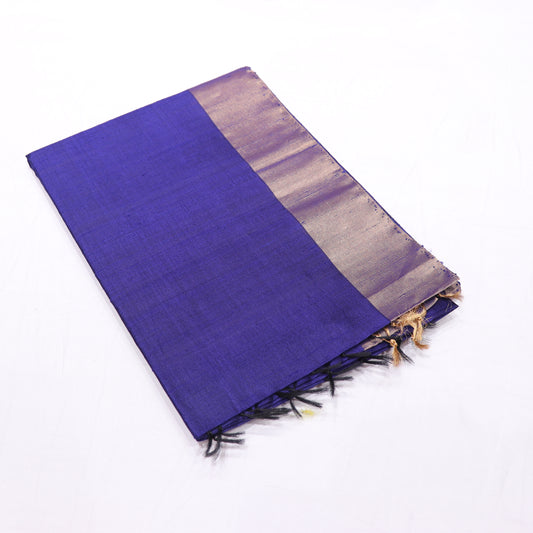 Raw Silk  Blue With Onange Colour - Vaishali Silks