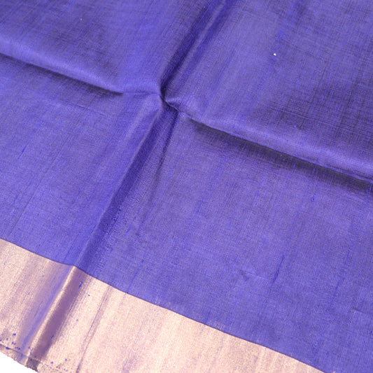 Raw Silk  Blue With Onange Colour - Vaishali Silks