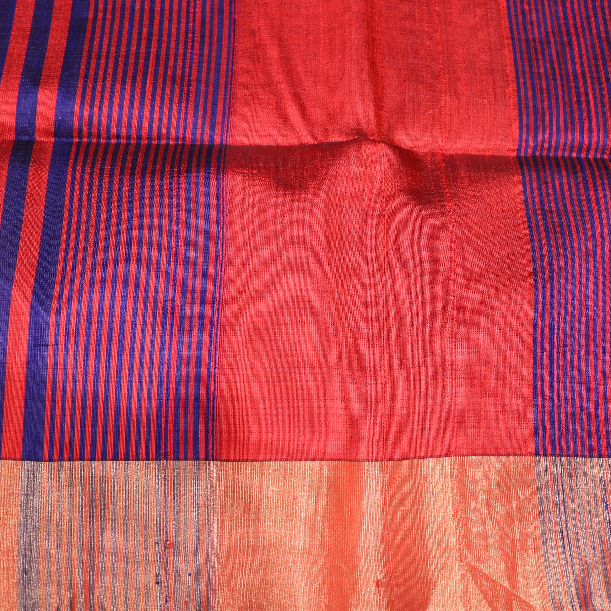 Raw Silk  Blue With Onange Colour - Vaishali Silks