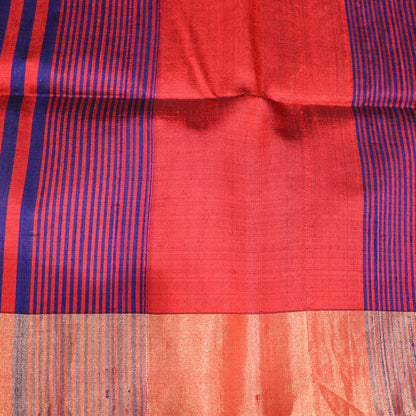 Raw Silk  Blue With Onange Colour - Vaishali Silks