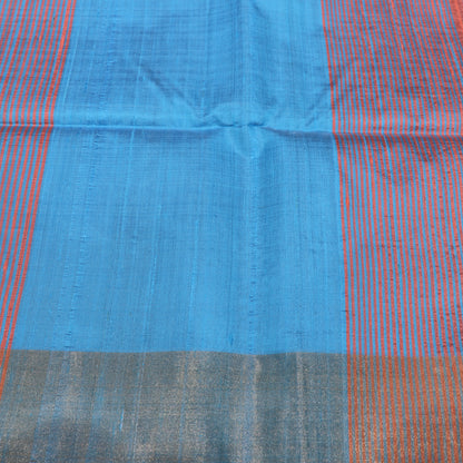 Raw Silk Peach With  Sky Blue Colour - Vaishali Silks