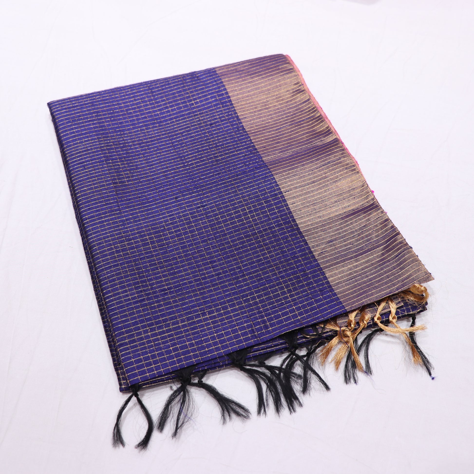 Raw Silk Blue  With  Pink Colour - Vaishali Silks