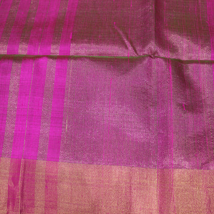 Raw Silk  Green  With  Pink  Color - Vaishali Silks