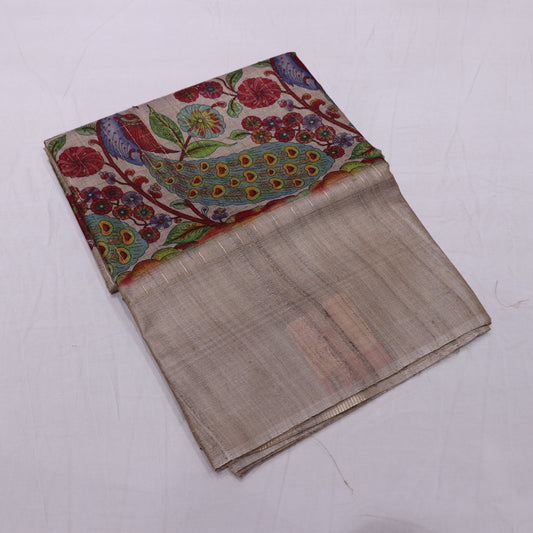 Tussar half  White Saree - Vaishali Silks
