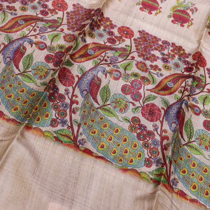 Tussar half  White Saree - Vaishali Silks