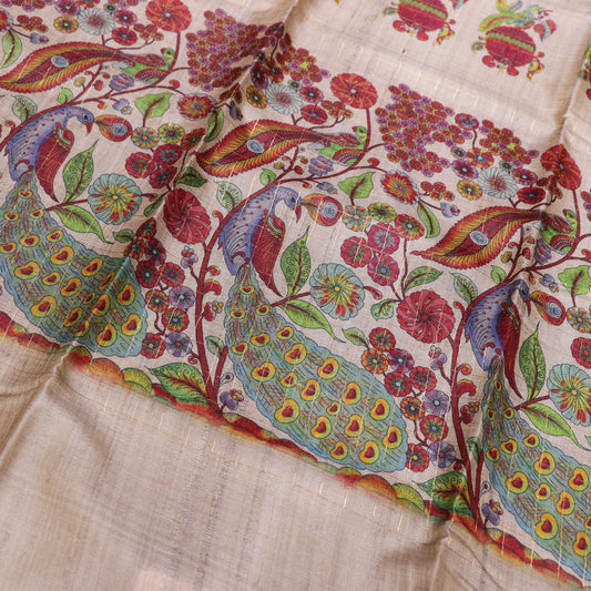 Tussar half  White Saree - Vaishali Silks