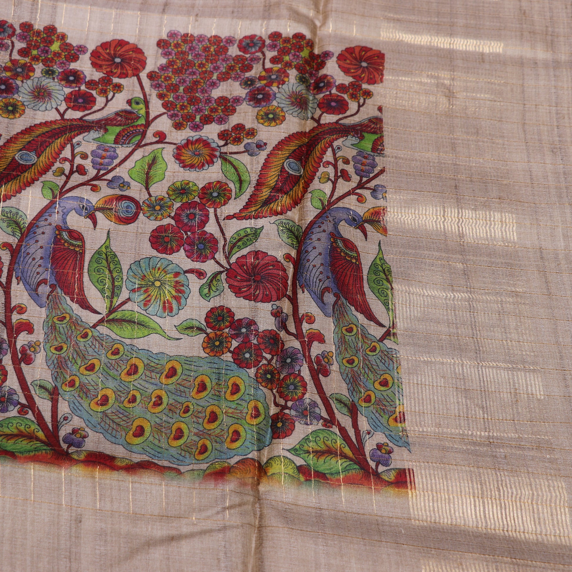Tussar half  White Saree - Vaishali Silks