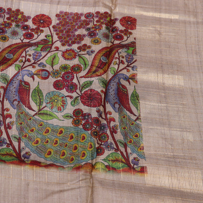 Tussar half  White Saree - Vaishali Silks