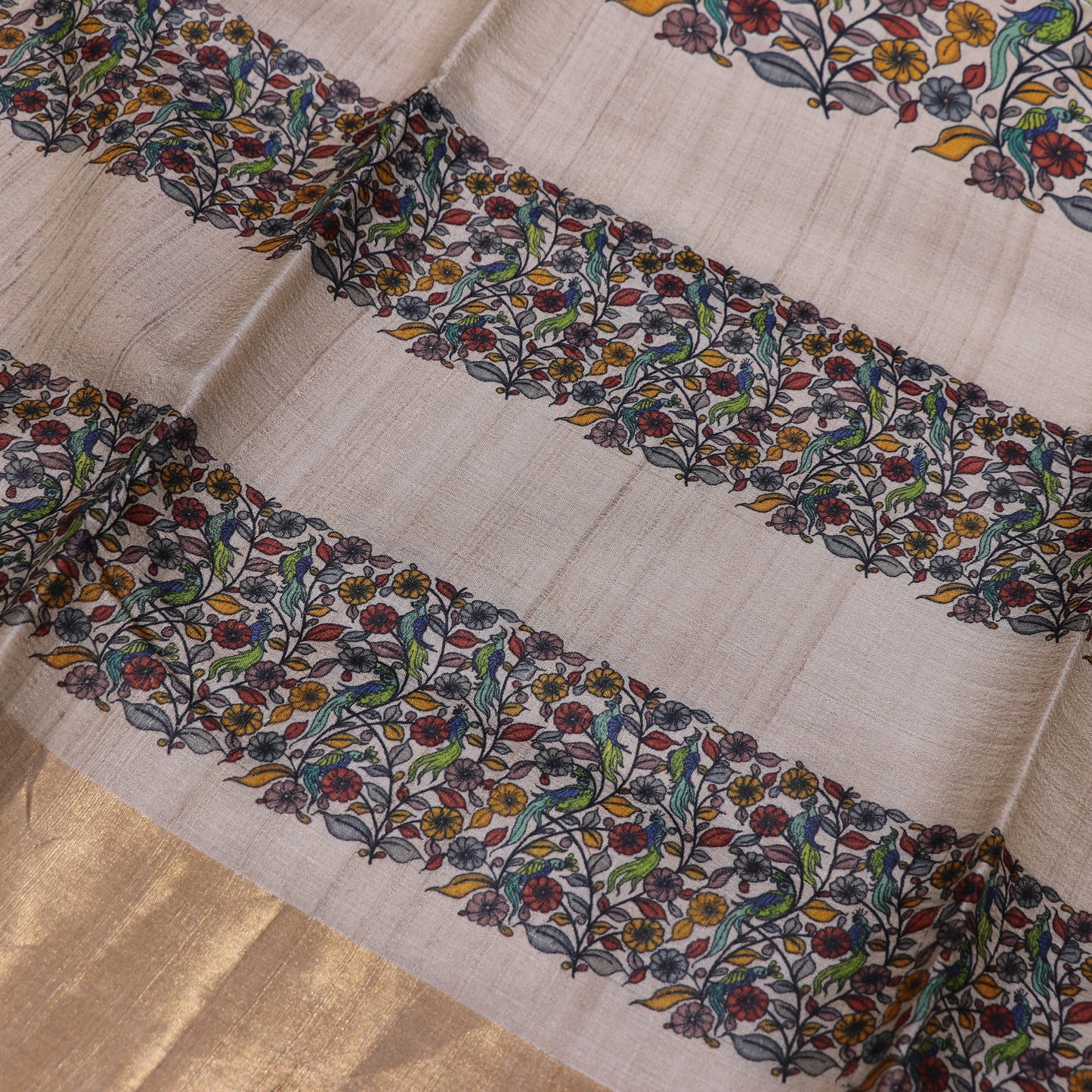 Tussar half  White KalamKari Saree - Vaishali Silks