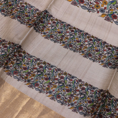 Tussar half  White KalamKari Saree - Vaishali Silks