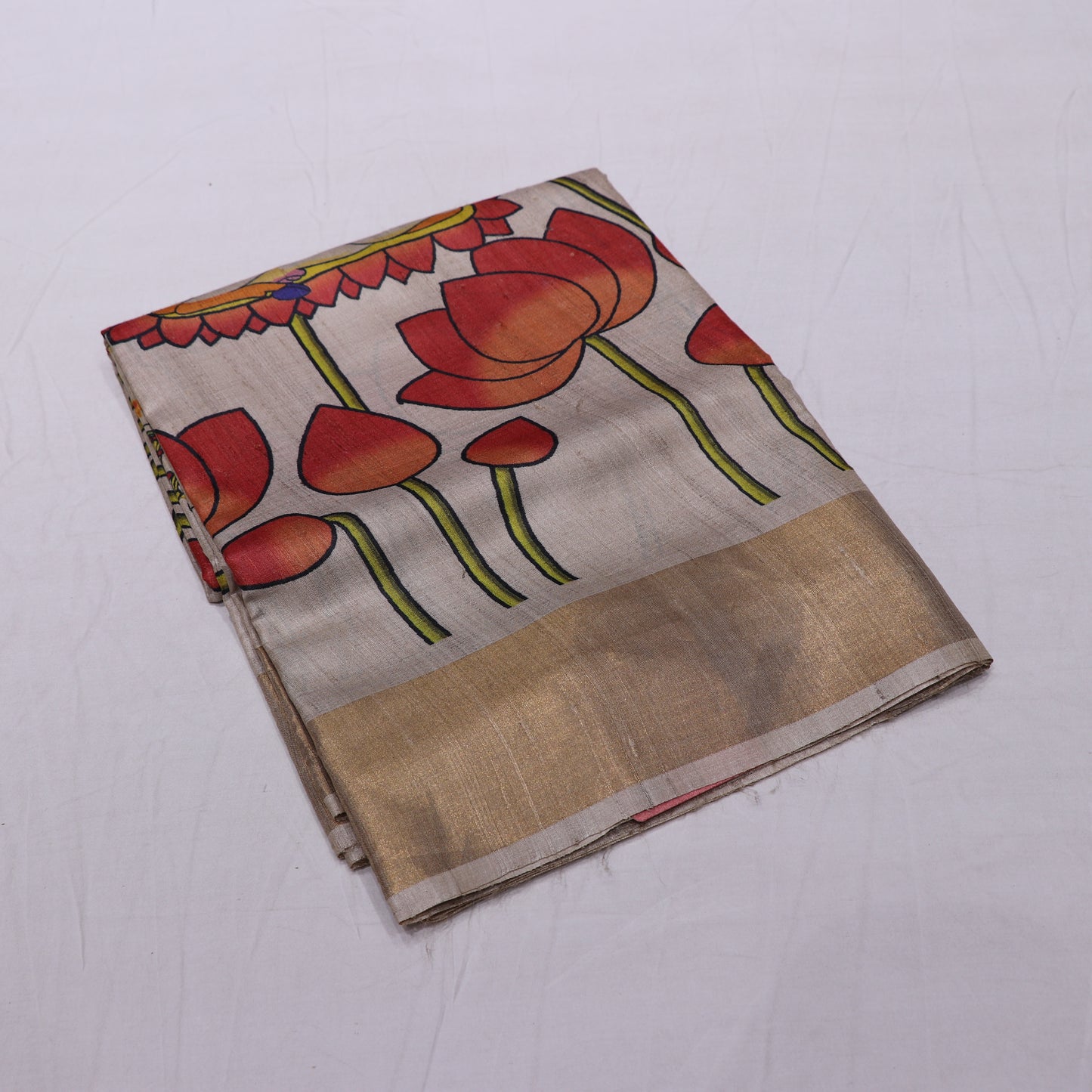 Tussar half  White Kalam  KariSaree - Vaishali Silks