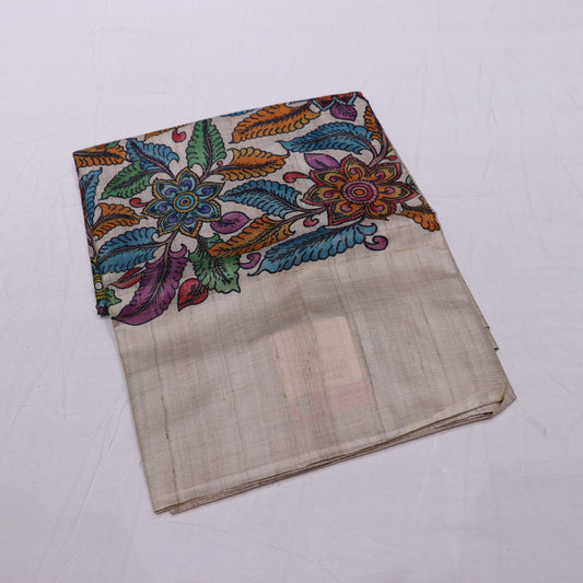 Tussar half  WhiteKalam Kari SAree - Vaishali Silks