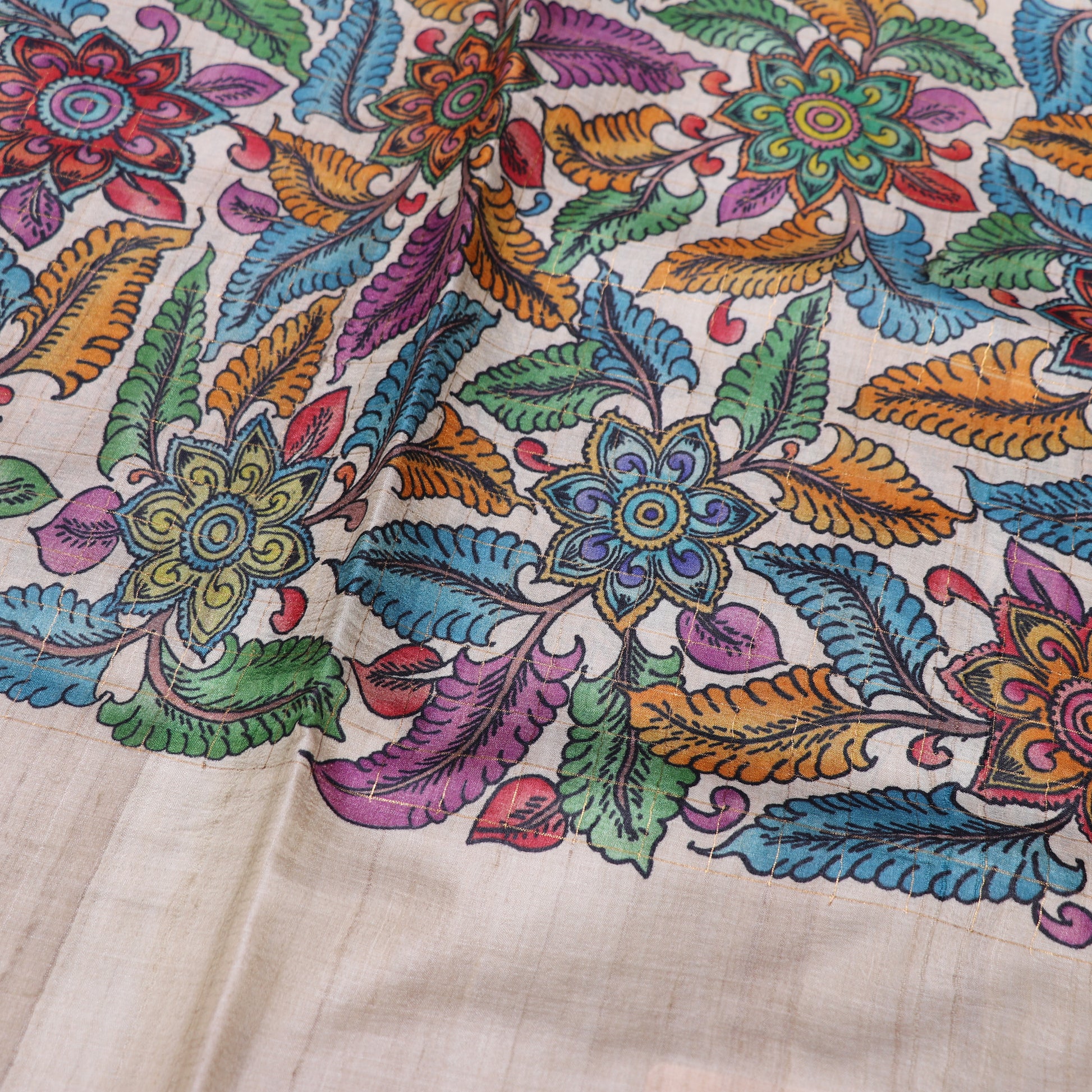 Tussar half  WhiteKalam Kari SAree - Vaishali Silks