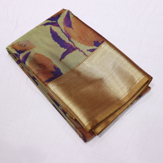 Printed  Silk Mustard - Vaishali Silks