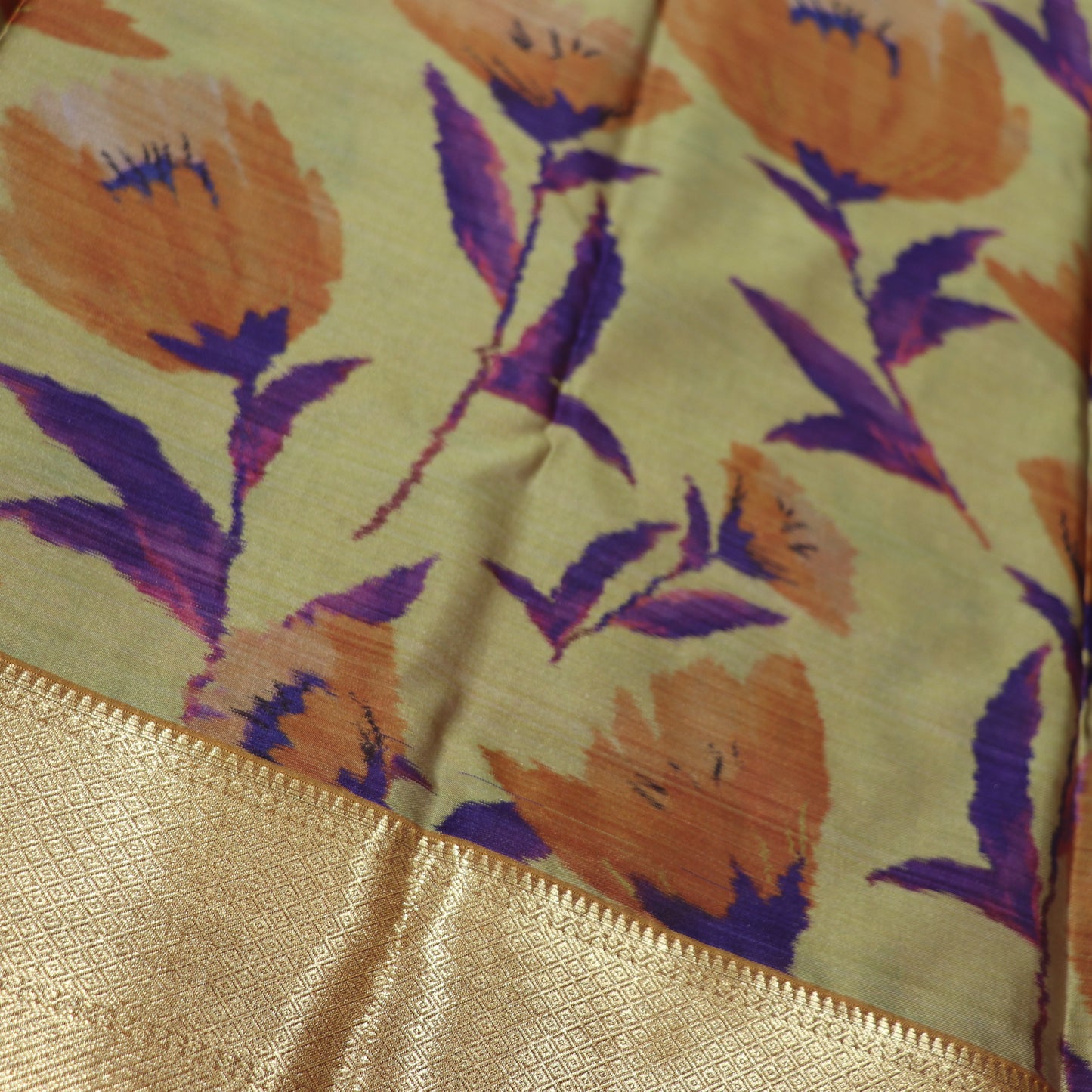 Printed  Silk Mustard - Vaishali Silks
