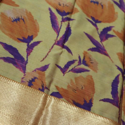 Printed  Silk Mustard - Vaishali Silks