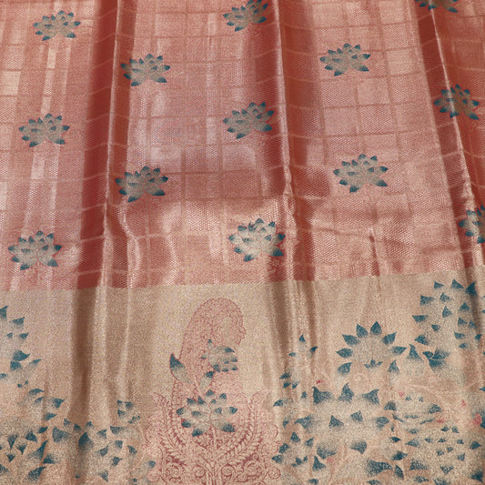 Pure Tissue Silk  Peach Colour - Vaishali Silks