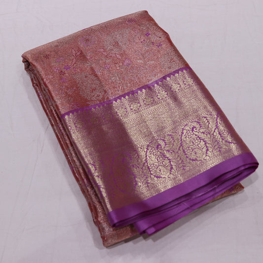 Tissue Saree peach with pink coiour - Vaishali Silks