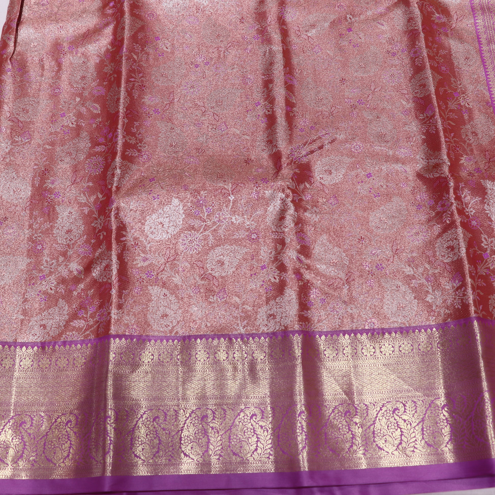 Tissue Saree peach with pink coiour - Vaishali Silks