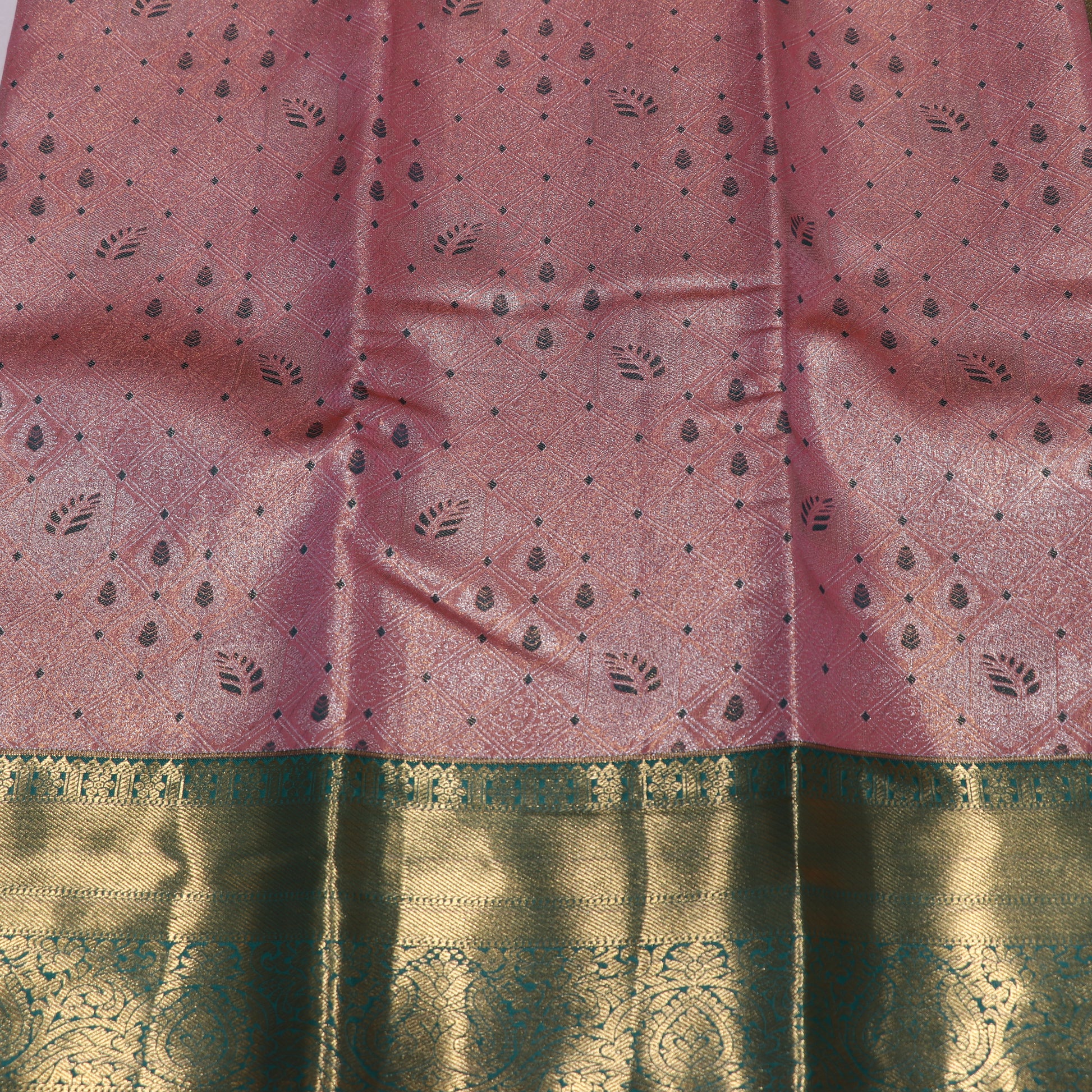 Tissue Saree  Peach With  Green Colour - Vaishali Silks