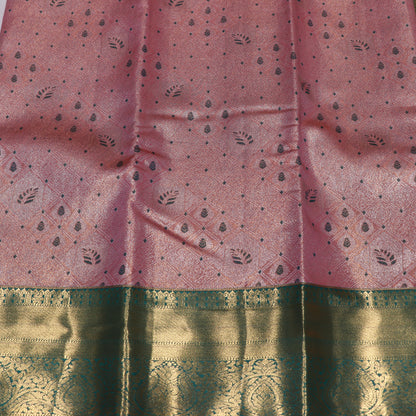 Tissue Saree  Peach With  Green Colour - Vaishali Silks