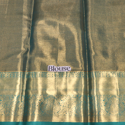 Tissue Saree  Peach With  Green Colour - Vaishali Silks