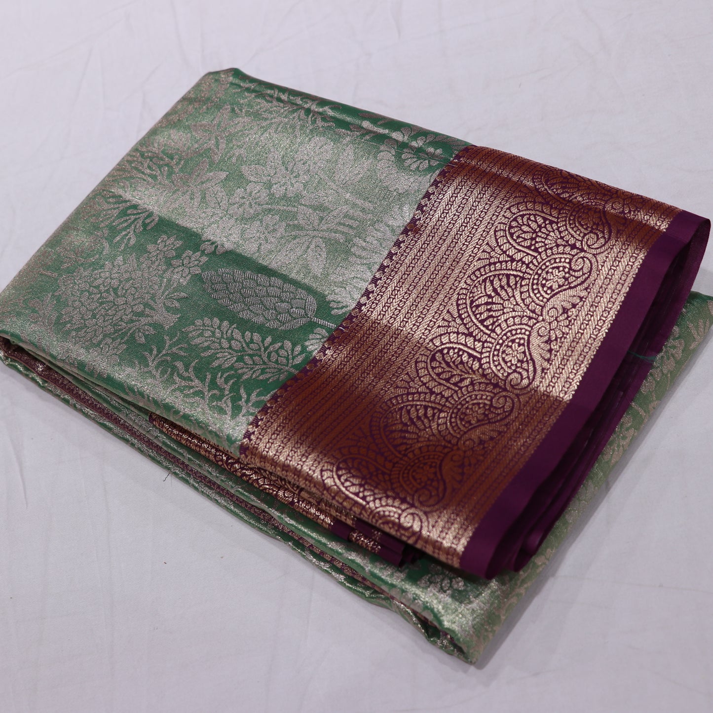 Tissues Silk  Saree Green With Maroon Colour - Vaishali Silks