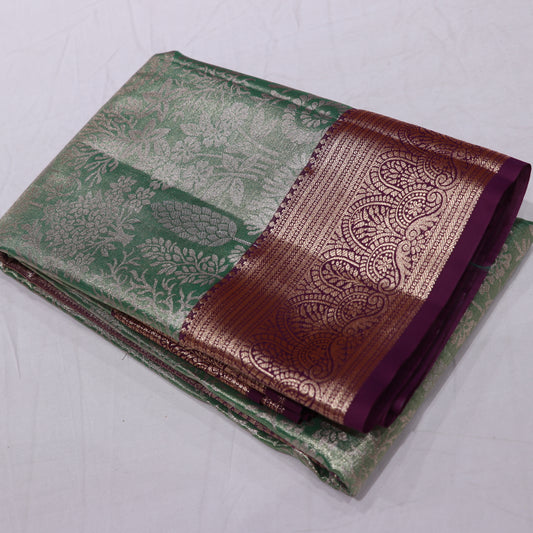 Tissues Silk  Saree Green With Maroon Colour - Vaishali Silks