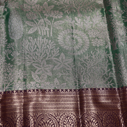 Tissues Silk  Saree Green With Maroon Colour - Vaishali Silks