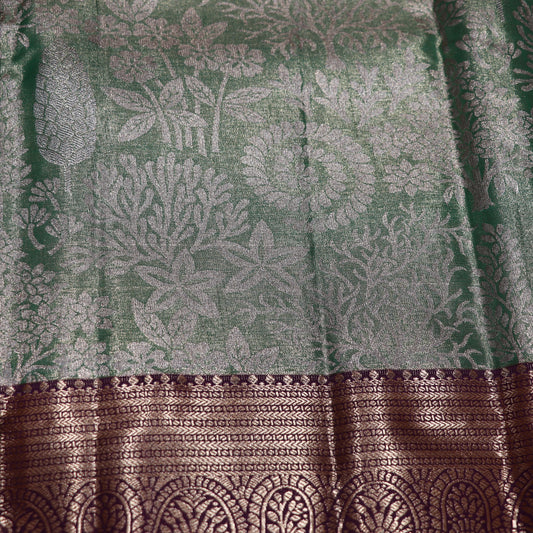 Tissues Silk  Saree Green With Maroon Colour - Vaishali Silks