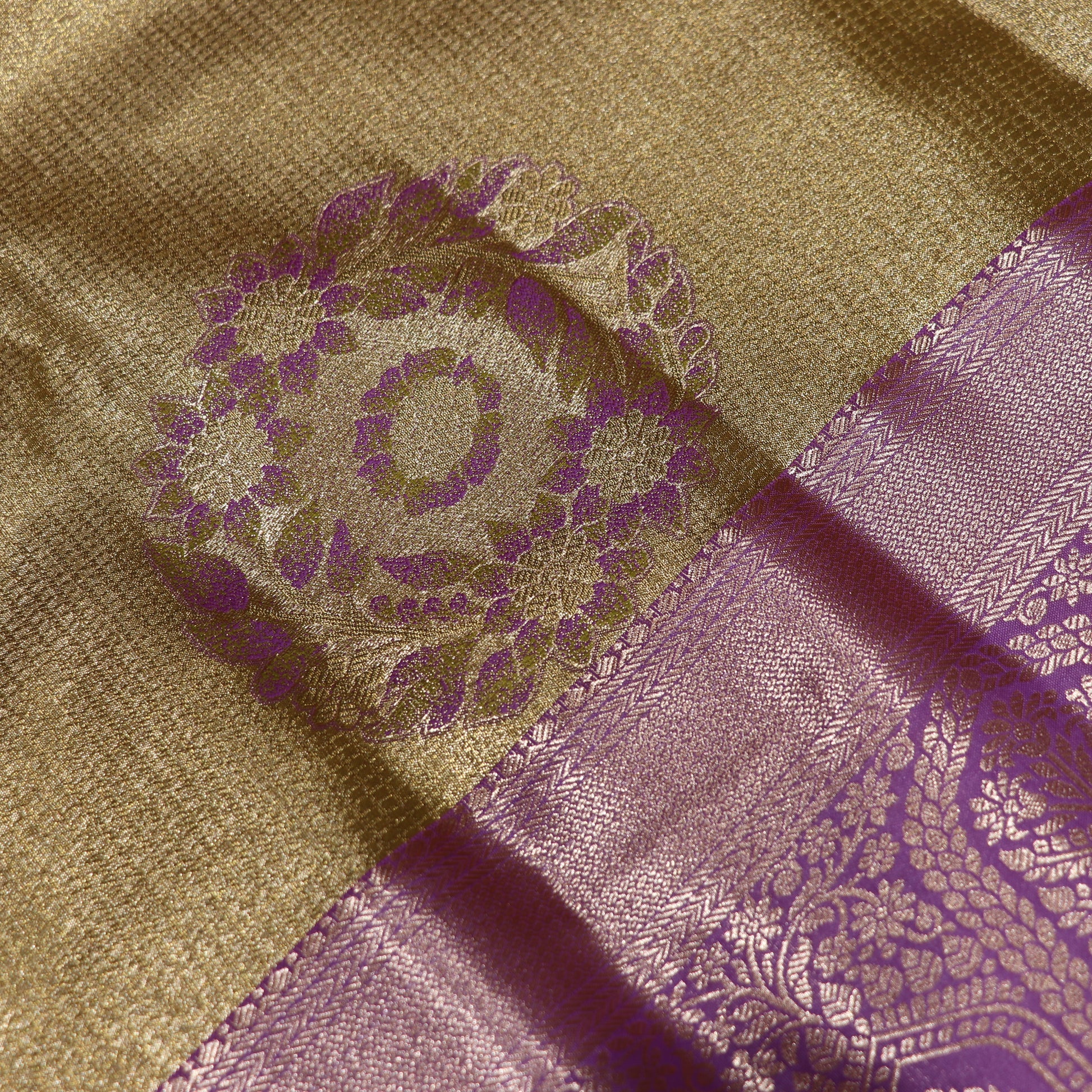 Tissues Silk  Saree  Gold With Pink - Vaishali Silks