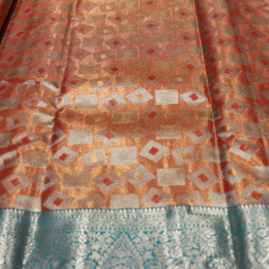 Tissues Silk  Saree Orange With green