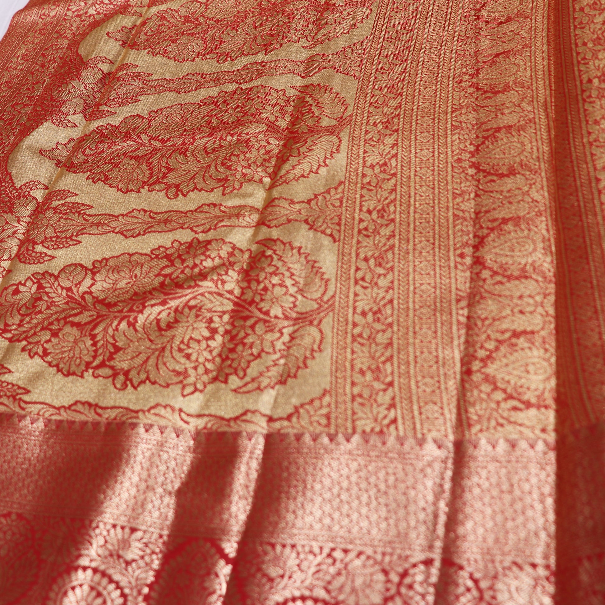 Tissue silk saree  Sandal  with  Red - Vaishali Silks