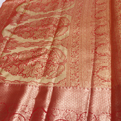 Tissue silk saree  Sandal  with  Red - Vaishali Silks