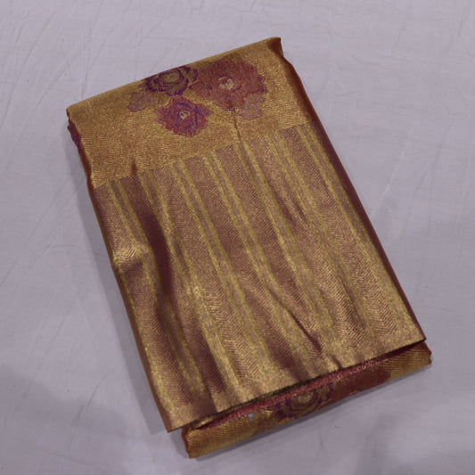 Pure Tissue Saree  Gold with pink - Vaishali Silks
