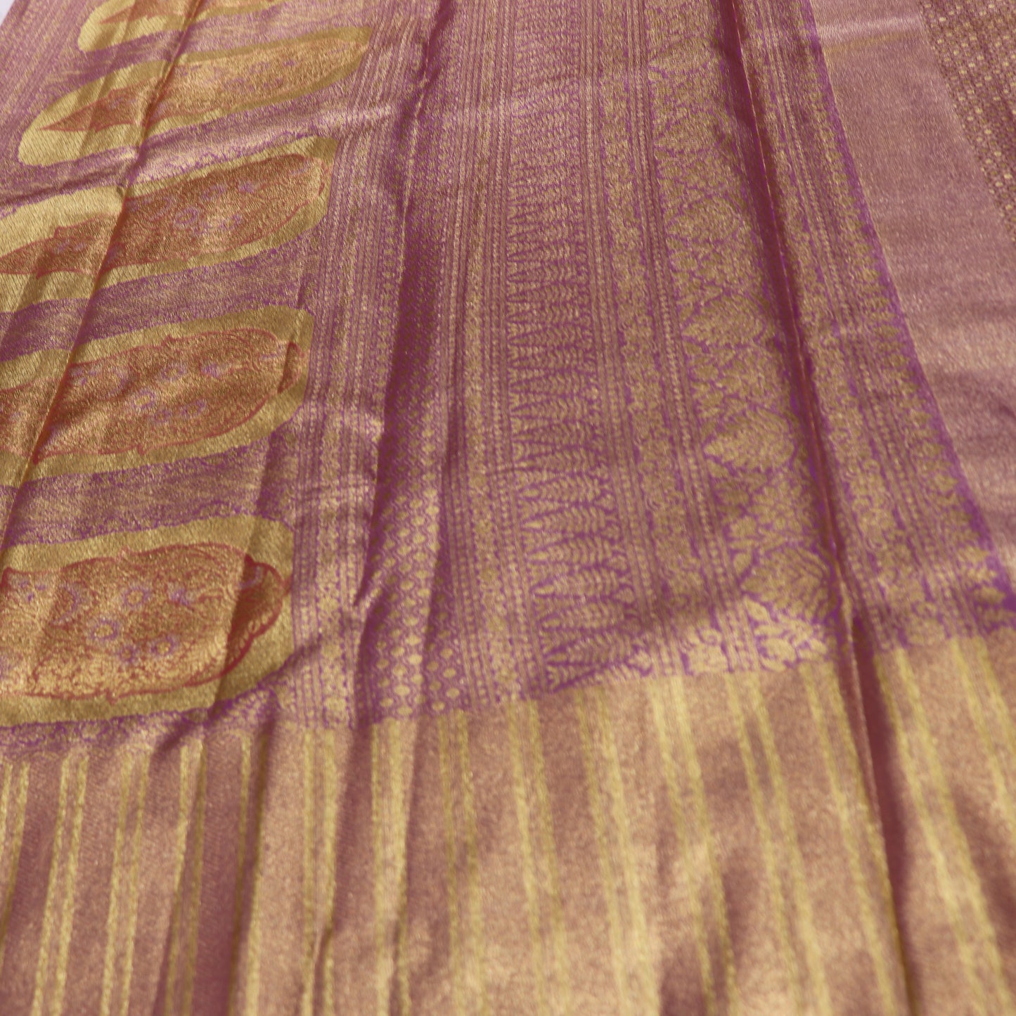 Pure Tissue Saree  Gold with pink - Vaishali Silks